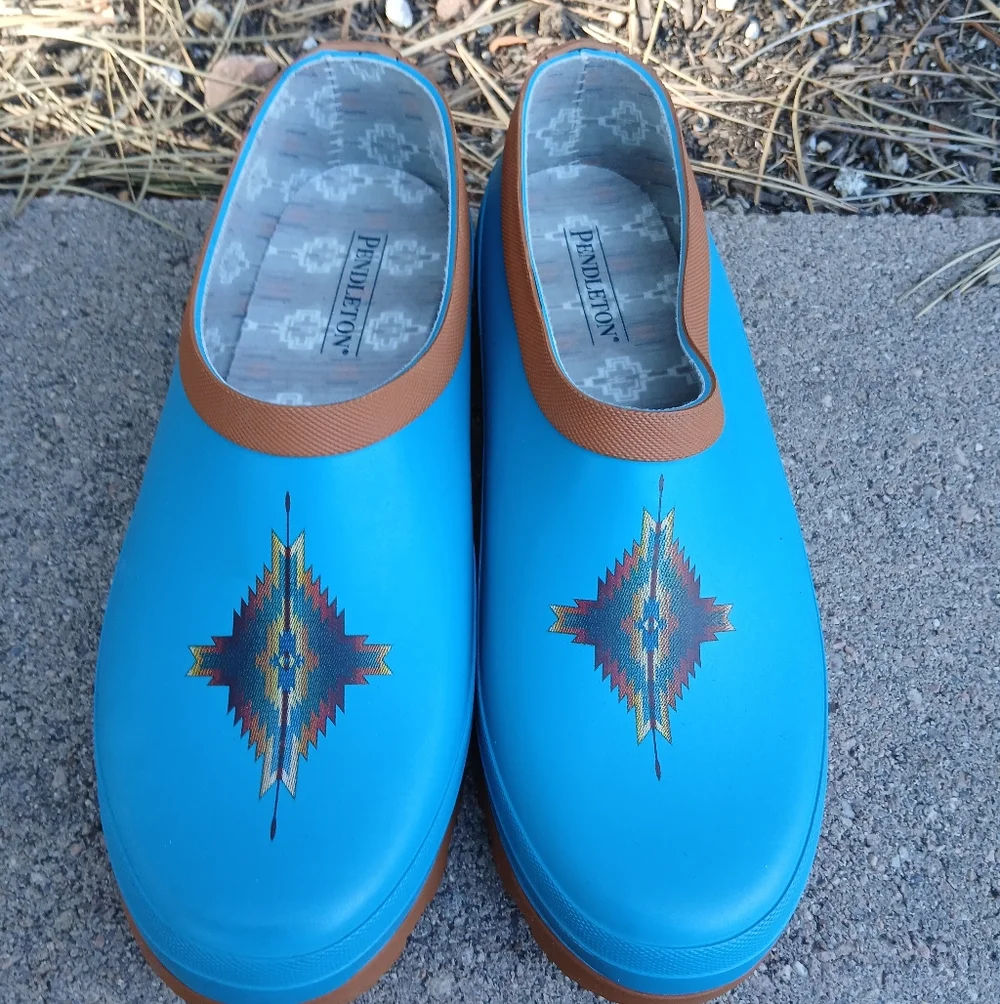 Pendleton Turquoise Pagosa Spring Southwest Clogs Rubber Garden Shoes Sz 10 - Picture 1 of 4